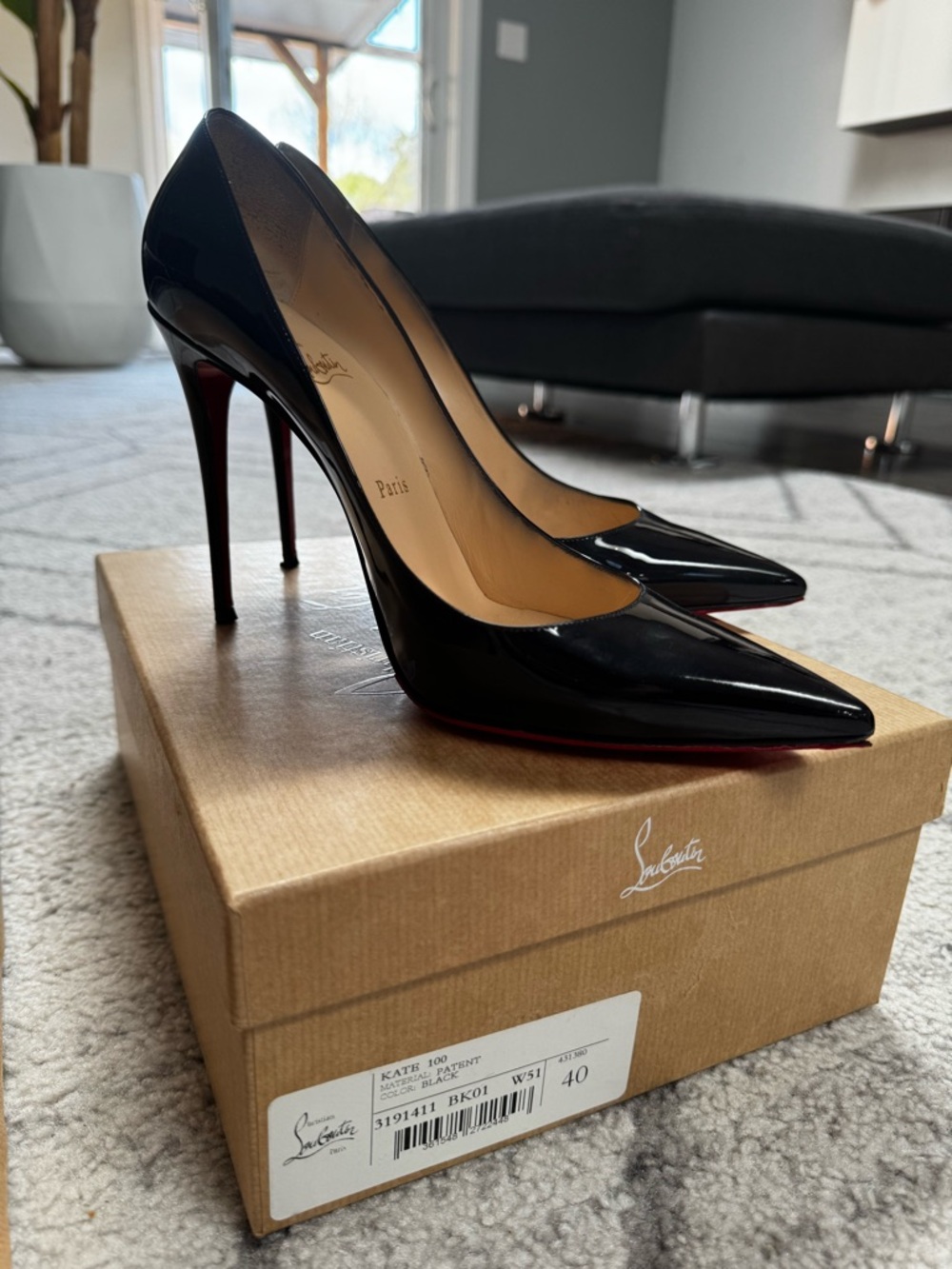 Christian Louboutin Black Patent Kate 100 Pointed Toe Stiletto